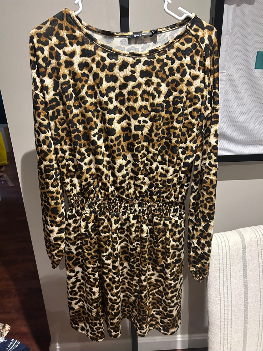 Doe & Rae Leopard Print Long Sleeve Dress in Brown and Black